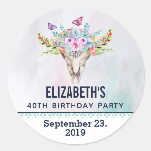 Boho Skull met een Floral Bouquet Save the Date Ronde Sticker
