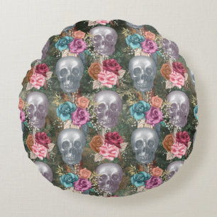 Boho Skull met Flowers Rond Kussen