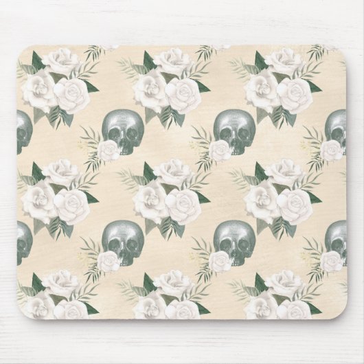 Boho Skull met witte rozen Muismat (Voorkant)