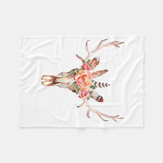 BoHo Skull Waterverf Aangepaste rugzak Fleece Deken (Voorkant (Horizontaal))