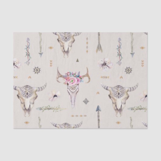 Boho Skulls, Flowers en Arrows Pattern Tissuepapier (Voorkant)