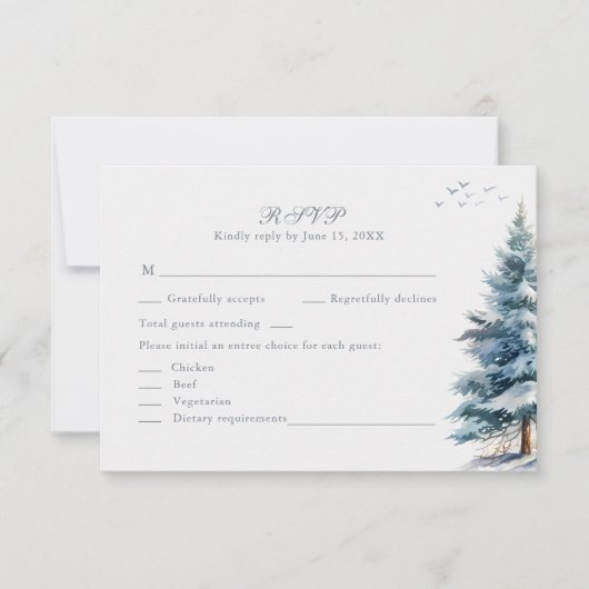Boho Snowy Mountain & Pine Trees Mariage Carte RSV (Devant)