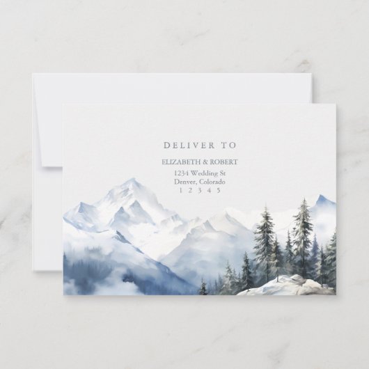 Boho Snowy Mountain & Pine Trees Mariage Carte RSV (Dos)