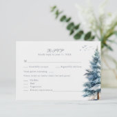 Boho Snowy Mountain & Pine Trees Wedding RSVP Card (Debout devant)