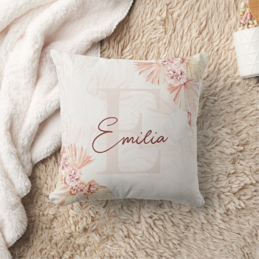 Boho Soft Baby Girl Nursery Kind Monogram Roze naa Kussen (Deken)