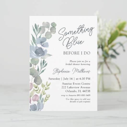 Boho Something Blue Floral Shower Invitation (Debout devant)