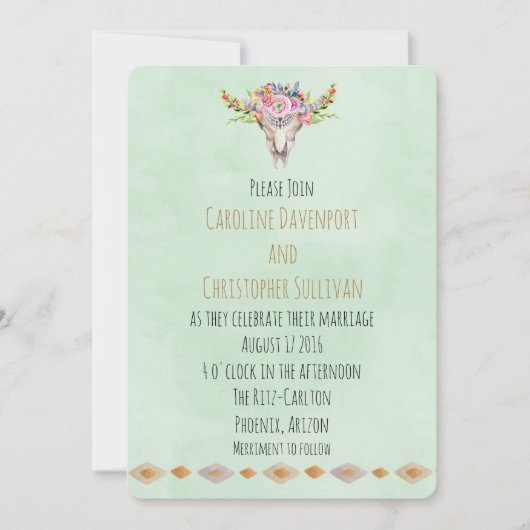 Boho Southwestern Koe Skull Wedding Invite Kaart (Voorkant)