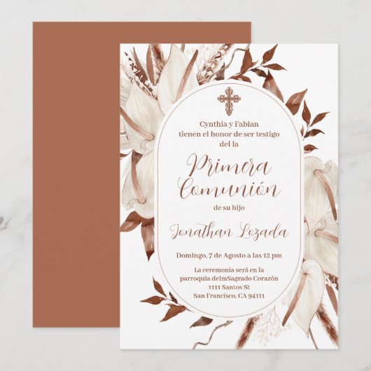 Boho Spaanse Eerste Heilige Communie Kaart (Voorkant / Achterkant)