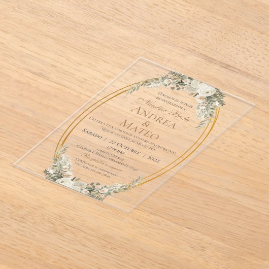 Boho Spanish Wedding Acrylic Invitation (Poser)