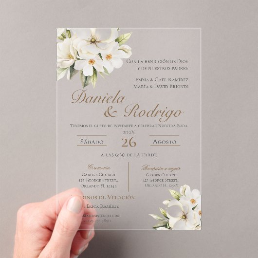 Boho Spanish Wedding Acrylic Invitation (In situ (ordinateur de poche))