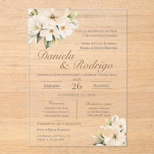 Boho Spanish Wedding Acrylic Invitation (Recto)