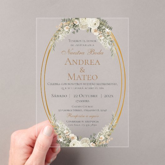 Boho Spanish Wedding Acrylic Invitation Acryl Uitnodigingen (Insitu (Draagbaar))