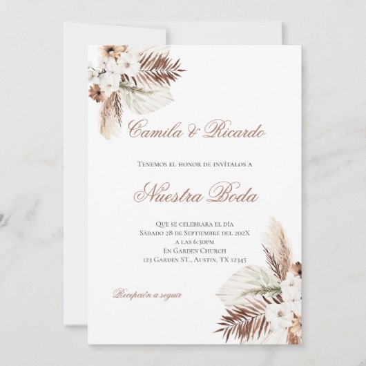 Boho Spanish Wedding Invitation (Devant)
