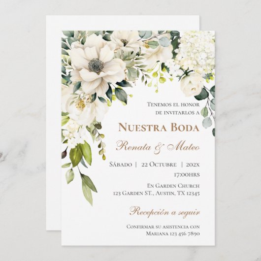 Boho Spanish Wedding Invitation (Devant / Derrière)