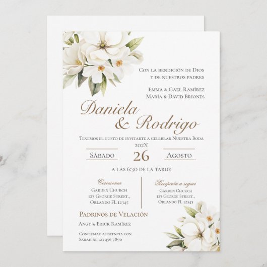 Boho Spanish Wedding Invitation (Devant / Derrière)