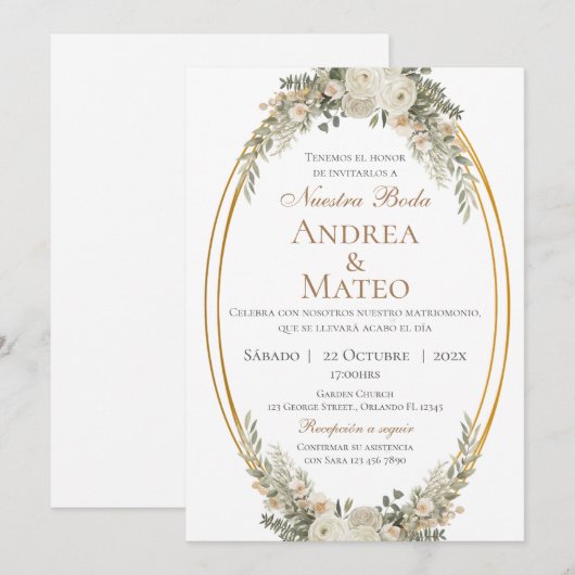 Boho Spanish Wedding Invitation (Devant / Derrière)