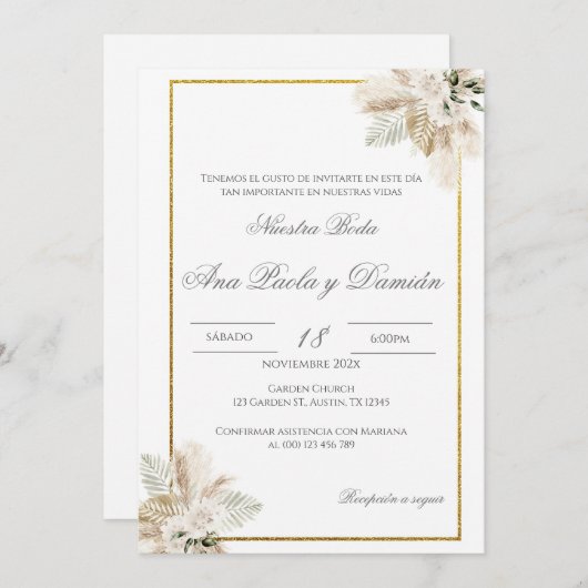 Boho Spanish Wedding Invitation (Devant / Derrière)