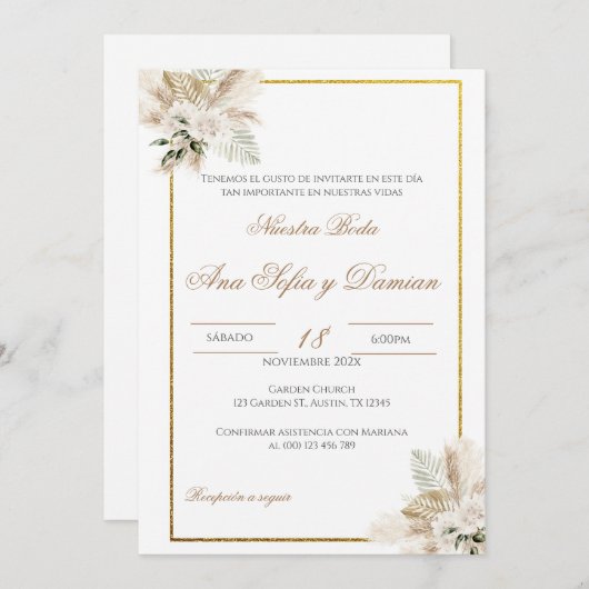 Boho Spanish Wedding Invitation (Devant / Derrière)