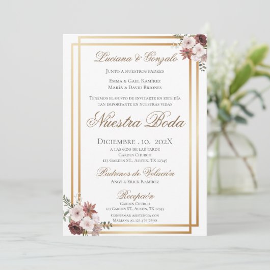 Boho Spanish Wedding Invitation Kaart (Staand voorkant)