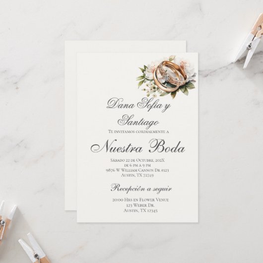 Boho Spanish Wedding Invitation Kaart (Voorkant / Achterkant in situ)