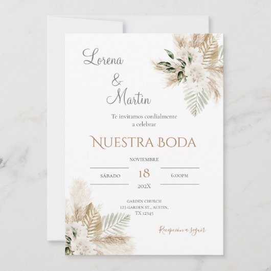 Boho Spanish Wedding Invitation Kaart (Voorkant)