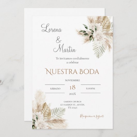 Boho Spanish Wedding Invitation Kaart (Voorkant / Achterkant)