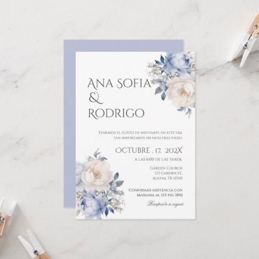 Boho Spanish Wedding Invitation Kaart (Voorkant / Achterkant in situ)