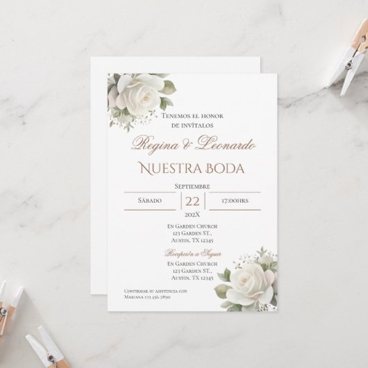 Boho Spanish Wedding Invitation Kaart (Voorkant / Achterkant in situ)