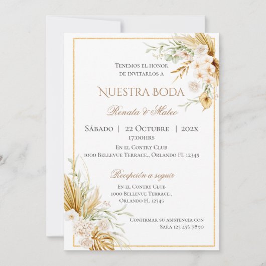 Boho Spanish Wedding Invitation Kaart (Voorkant)