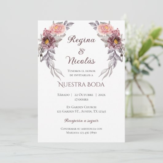 Boho Spanish Wedding Invitation Kaart (Staand voorkant)