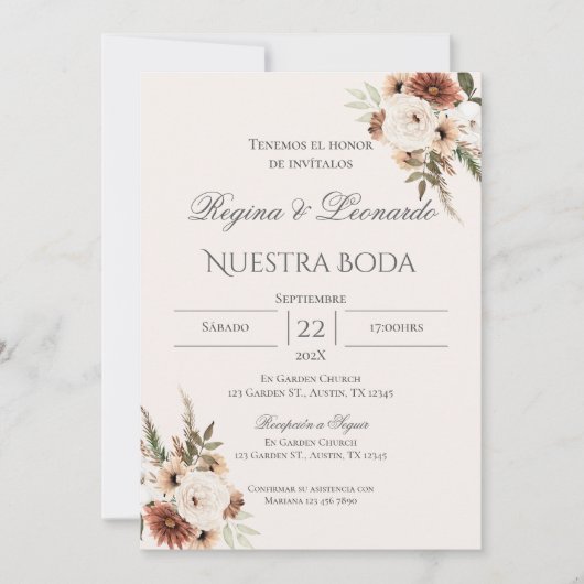 Boho Spanish Wedding Invitation Kaart (Voorkant)