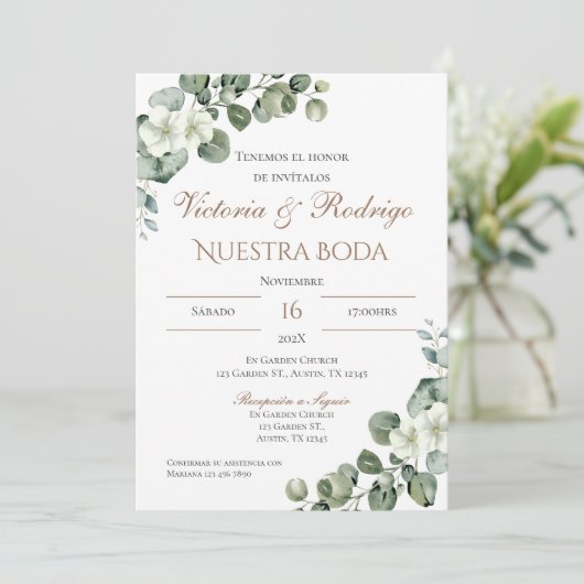 Boho Spanish Wedding Invitation Kaart (Staand voorkant)
