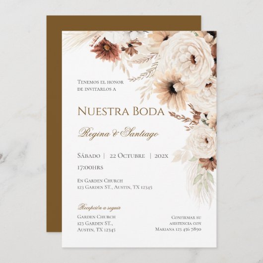 Boho Spanish Wedding Invitation Kaart (Voorkant / Achterkant)