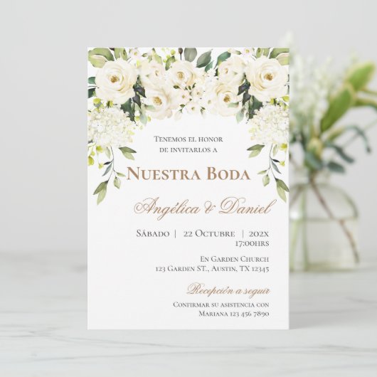 Boho Spanish Wedding Invitation Kaart (Staand voorkant)