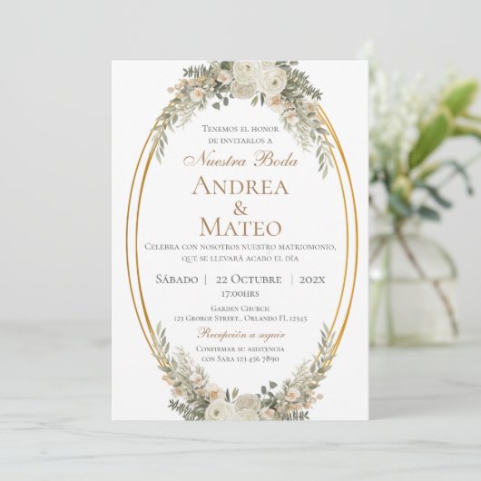 Boho Spanish Wedding Invitation Kaart (Staand voorkant)