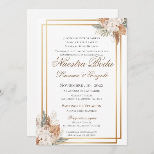 Boho Spanish Wedding Invitation Kaart (Voorkant / Achterkant)
