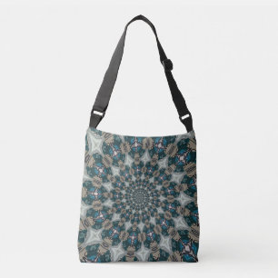 Boho Spiraal Teal en Khaki Kaleidoscoop Crossbody Tas