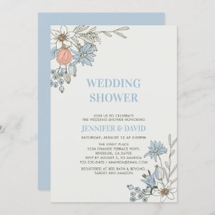 Boho Spring Blue Floral Couples Wedding Shower IV Kaart