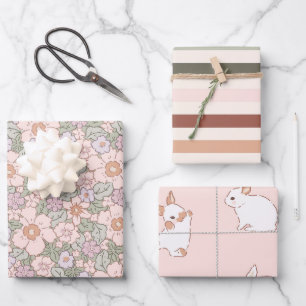 Boho Spring Bunny Botanical Inpakpapier Vel