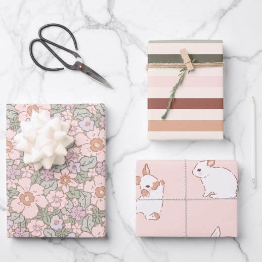 Boho Spring Bunny Botanical Inpakpapier Vel (Voorkant)