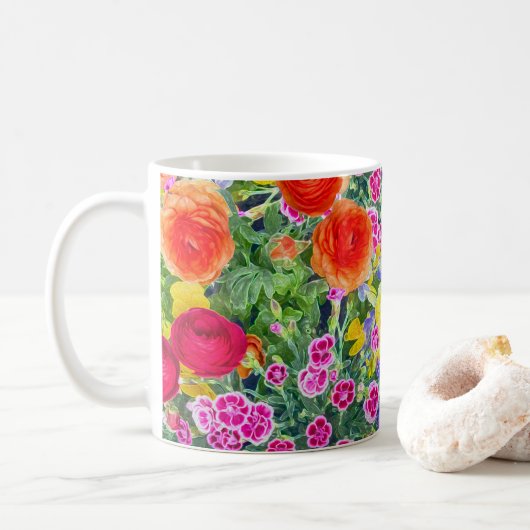 boho spring florale kleurrijke koffie mok (Met donut)