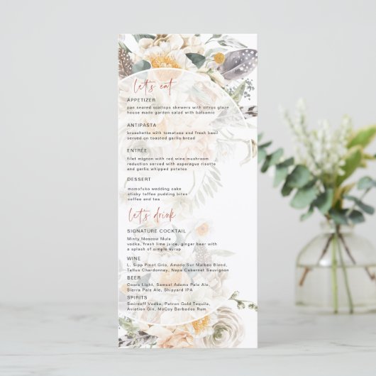 Boho Spring Florals | Menu Mariage (Debout devant)