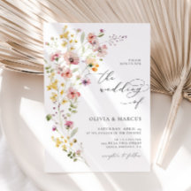 Boho Spring Kleurrijke Wildflower bruiloft uitnodi