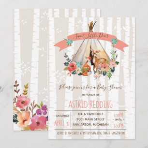 Boho Spring Little Deer Woodland Baby shower Kaart