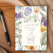 Boho Spring Paarse Wildflowers bloei Save the date Kaart