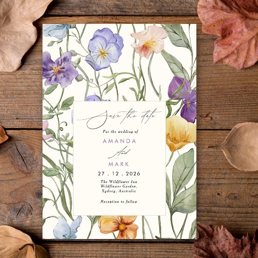 Boho Spring Paarse Wildflowers bloei Save the date Kaart