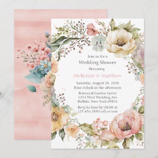 Boho Spring Pastel Peony Floral Wedding Shower Kaart (Voorkant / Achterkant)