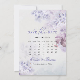 Boho spring purple bloemen na maandkalender sa save the date