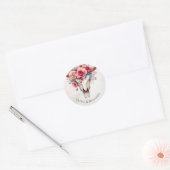 Boho Spring Waterverf Floral Koe Skull Wedding Ronde Sticker (Envelop)