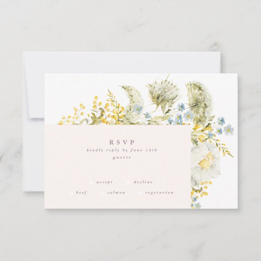Boho Spring Wild Botanical Florals Lijst Wedding RSVP Kaartje (Voorkant)